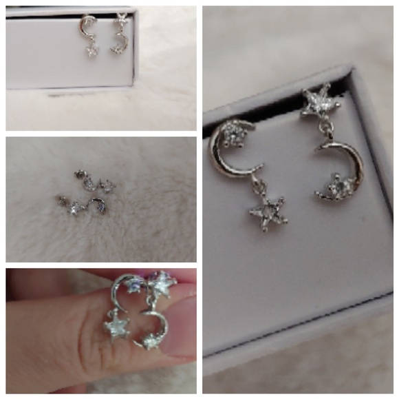Jewelry - NWOT Silver Plated Moon and Star Dangle Earrings